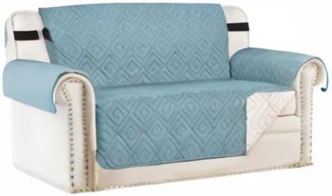 H.VERSAILTEX Reversible Loveseat Cover Furniture Protector Anti-Slip Water Resistant 2" Elastic Straps Couch Covers Pets Fit Sitting Width Up to 54"(Oversized Loveseat: 75" x 98", Cameo Blue/Beige)