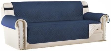 H.VERSAILTEX Reversible Sofa Slipcover Furniture Protector Water Resistant 2 Inch Wide Elastic Straps Sofa Cover Couch Covers Pets Kids Fit Sitting Width Up to 66" (Sofa: 75" x 110", Navy/Beige)