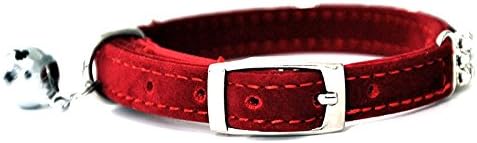 CHUKCHI Soft Velvet Safe Cat Adjustable Collar Bling Diamante with Bells,11 inch for Small Dogs and Cats (Red)
