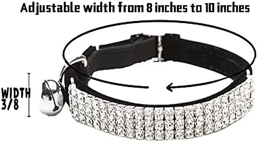 CHUKCHI Soft Velvet Safe Cat Adjustable Collar Bling Diamante with Bells,11 inch for Small Dogs and Cats (Black - 2 Pack)