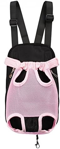 Pet Dog Puppy Cat Carrier Five Holes Backpack Double Shoulder Straps Mesh Front Chest Backpack Bag, L, Pink