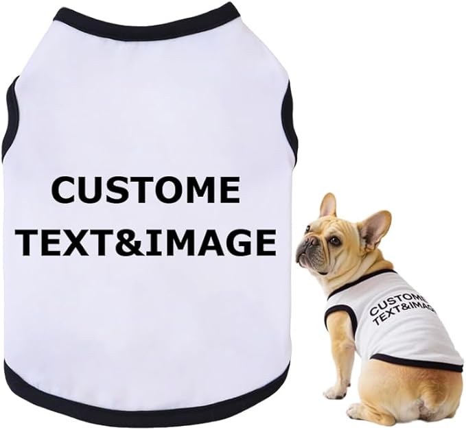 Custom Dog Shirt,Personalized Pet Apparel with Name Text Photo Image,Lightweight Breathable Puppy Kitten Cotton Vest for Small Medium Large Dogs Cats,Puppy Gift (White + Black Border, X-Small)