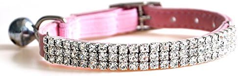CHUKCHI Soft Velvet Safe Cat Adjustable Collar Bling Diamante with Bells,11 inch for Small Dogs and Cats (Pink- 2 Pack)