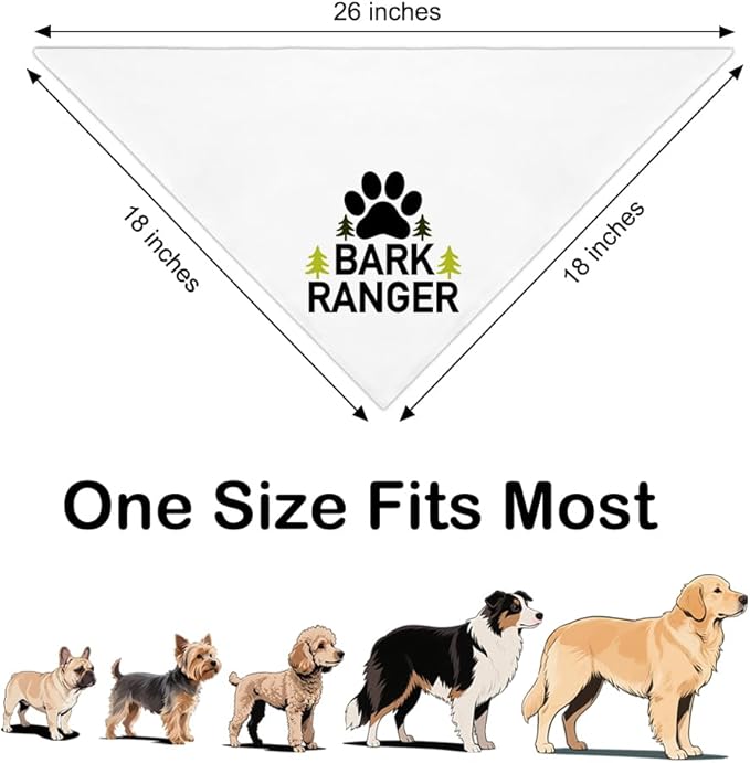 Bark Ranger White Dog Bandana, Funny Gifts for Dog Lover Mom Dad, Puppy Scarf Photo Prop for Explore Outdoor Adventure Hiking Camping Mountain, Gifts for Ranger, Pet Scouts Bandana