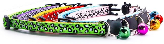 Reflective 2 Pack Breakaway Cat Collars with Bell Leopard Pattern Cute Kitty Adjustable 7.5-12.5 Inch Safe Kitten Collars Charms (Pink)
