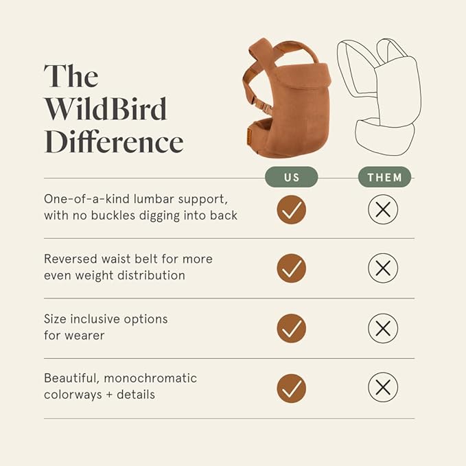 WildBird - Aerial Buckle Carrier - 2-24 Months - Large (L-4XL) Willow - Front or Back Carry - Cross Straps, Lumbar Support, Headrest - Hip Healthy - Baby Carrier - Baby Essentials - New Mom Gifts