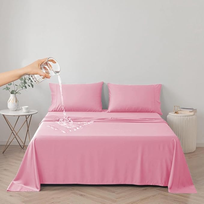 DUJUIKE Waterproof Bed Cover for Dog and Cats,Pet Hair Resistant Bed Sheet Cover, Protective Bed Liner Cover with 100% Waterproof Breathable Thin Fabric (Pink, King 98 * 90 inch)