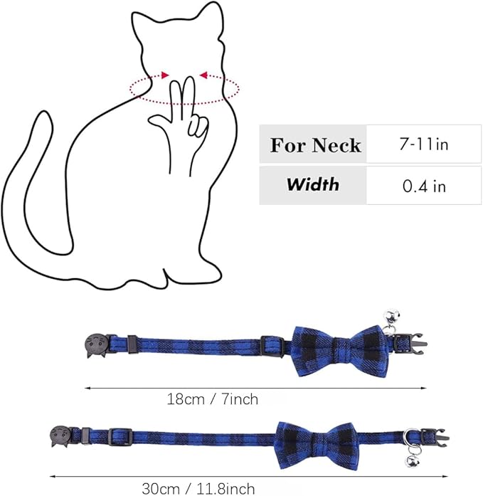 2-Pack Plaid Cat Collar with Bell and Bow, Breakaway Kitten Collar with Bell, Bowtie Puppy Collars for XXS Xs Small Little Pet Tiny Dogs, Red+Green