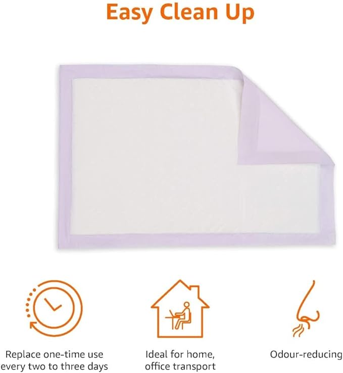 Amazon Basics Cat Pee Pads, Super Absorbent, Odor Control, Universal Fit for Litter Box, Disposable, Multi-Cat, Unscented, Purple and White, 20 Count