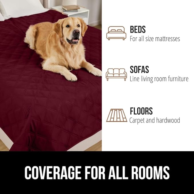 GORILLA GRIP Waterproof Bed Cover for Dogs, 82x82, Gripped Slip Resistant Backing, Leak Proof Washable Dog Blanket Covers Sofa, Couch, Sectional, Crate, Car, RV Seats, Pet Puppy Essentials, Burgandy