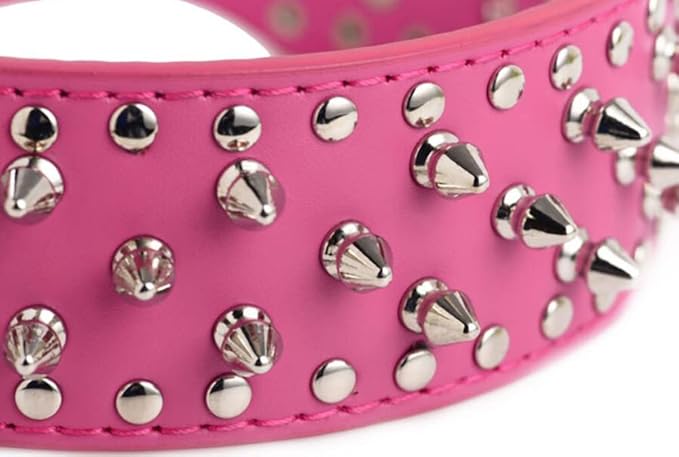 Serijoars Spiked Studded Dog Collar, PU Leather Dog Collar, Adjustable Pet Collars for Medium or Large Breed Pet (XL, Red)