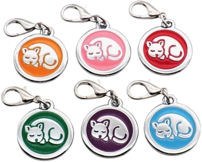 Personalized Pet ID Tags for Kittens and Cats - Custom cat Name tag and ID tag for Collar (Orange, Sleeping Cat Round-Small)