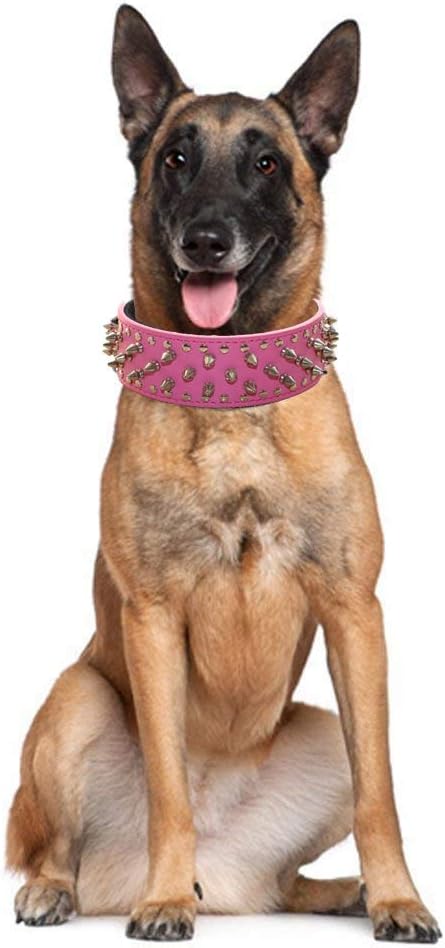 Serijoars Spiked Studded Dog Collar, PU Leather Dog Collar, Adjustable Pet Collars for Medium or Large Breed Pet (S, Leopard)