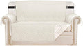 H.VERSAILTEX Reversible Loveseat Cover Furniture Protector Anti-Slip Water Resistant 2" Elastic Straps Couch Covers Pets Kids Fit Sitting Width Up to 54"(Oversized Loveseat: 75" x 98", Ivory/Beige)