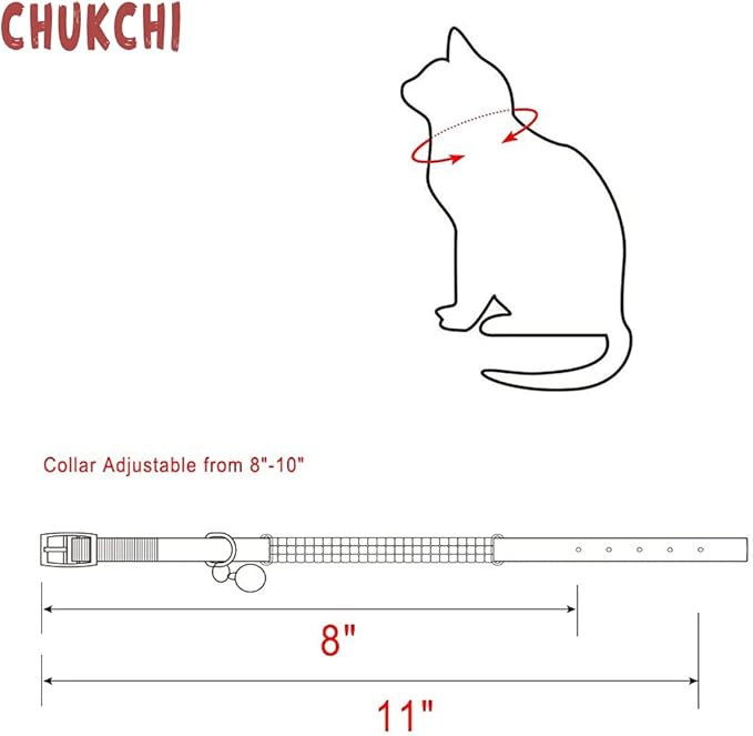 CHUKCHI Soft Velvet Safe Cat Adjustable Collar Bling Diamante with Bells,11 inch for Small Dogs and Cats (Red)