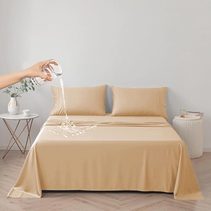 DUJUIKE Waterproof Bed Cover for Dog and Cats,Pet Hair Resistant Bed Sheet Cover, Protective Bed Liner Cover with 100% Waterproof Breathable Thin Fabric (Apricot Yellow, King 98 * 90 inch)