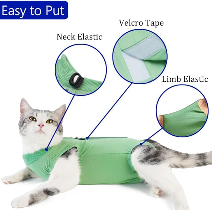 Cat Recovery Suit Cat Onesie for Cats After Surgery Female Male Spay Kitten Neuter Surgical Bodysuit Post Surgery Cone of Shame Alternative Anti Licking(Green, Medium)