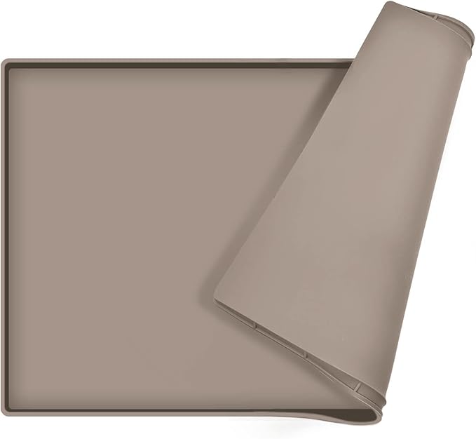 Dog Food Mat,Silicone Waterproof Food Tray,Non Slip Pet Bowl Mats Placemat,0.8" Raised Edge,Suitable for Most Small and Medium Sized Pets,28" x 18"
