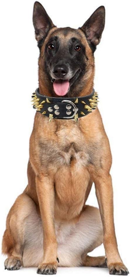 Serijoars Spiked Studded Dog Collar, PU Leather Dog Collar, Adjustable Pet Collars for Medium or Large Breed Pet (M, Black4)