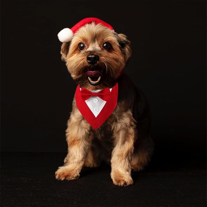 Dog Wedding Bandana, Formal Dog Tuxedo Adjustable Pet Collar with Bow, Small, Medium and Large Wedding Clothing, Birthday Gifts for Dogs (Large, Red)