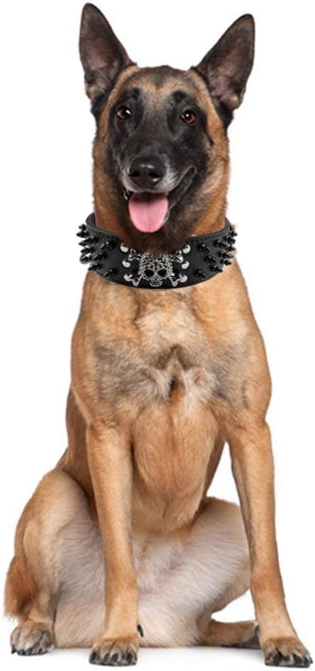 Serijoars Spiked Studded Dog Collar, PU Leather Dog Collar, Adjustable Pet Collars for Medium or Large Breed Pet (XL, Red2)