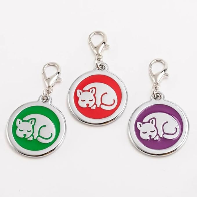 Personalized Pet ID Tags for Kittens and Cats - Custom cat Name tag and ID tag for Collar (Orange, Sleeping Cat Round-Small)