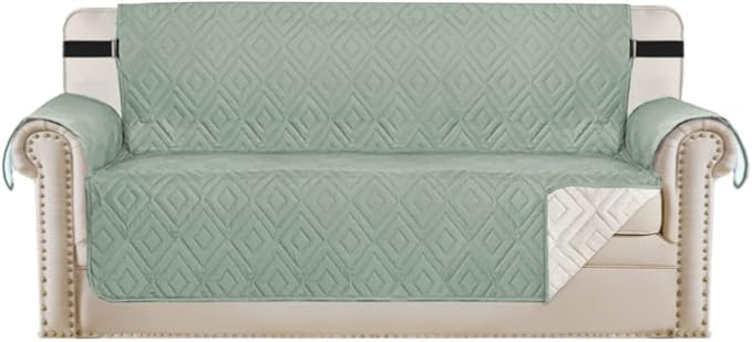 H.VERSAILTEX Reversible Sofa Slipcover Furniture Protector Water Resistant 2 Inch Wide Elastic Strap Sofa Cover Couch Cover Pets Kids Fit Sitting Width Up to 66" (Sofa: 75" x 110", Desert Sage/Beige)