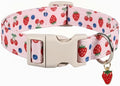 Pink Dog Collar, Girl Dog Collar for Small Dogs, Spring Summer Puppy Collar with Cute Strawberry, Cherry and Blueberry Print, Soft Adjustable Collars for Girls Boys Dogs, S