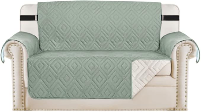 H.VERSAILTEX Reversible Loveseat Cover Furniture Protector Anti-Slip Water Resistant 2" Wide Elastic Strap Couch Covers Pets Kids Fit Sitting Width Up to 46"(Love Seat: 75" x 90", Desert Sage/Beige)