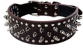 Serijoars Spiked Studded Dog Collar, PU Leather Dog Collar, Adjustable Pet Collars for Medium or Large Breed Pet (L, Dark Brown)