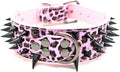 Serijoars Spiked Studded Dog Collar, PU Leather Dog Collar, Adjustable Pet Collars for Medium or Large Breed Pet (S, Leopard3)