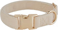 Soft Cotton Dog Collar with Metal Buckle Adjustable Heavy Duty Comfy Corduroy Collars for Small Medium Large Dogs,White,Large