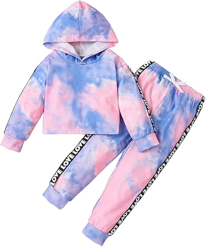 Toddler Baby Girls Clothes Long-sleeve Tie Dye Hoodie Sweatshirt Pants Hooded Outfit Set