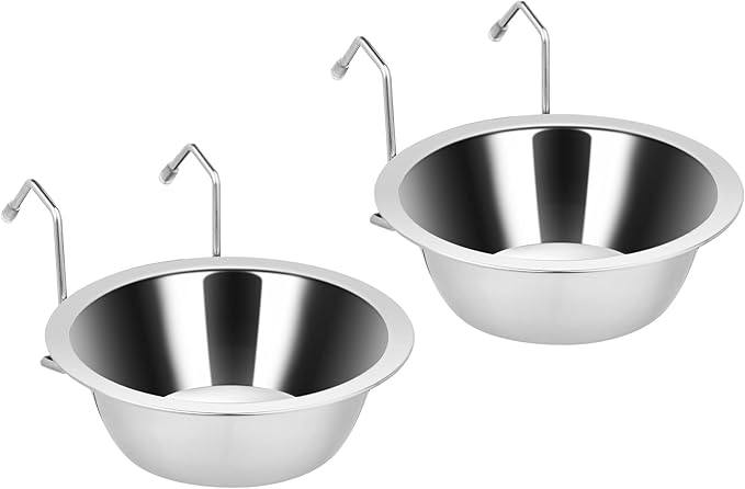 2PCS Kennel Water Bowl Hanging,Stainless Steel Puppy Bowls for Small Dog Cage,Kennel, Crate, Catio Accessories,Dog Crate Water Bowl Dish Feeder Food Holder No Spill(8oz/1cup)