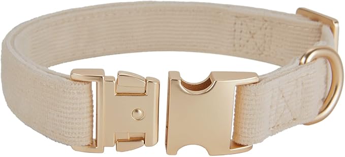 Soft Cotton Dog Collar with Metal Buckle Adjustable Heavy Duty Comfy Corduroy Collars for Small Medium Large Dogs,White,Large
