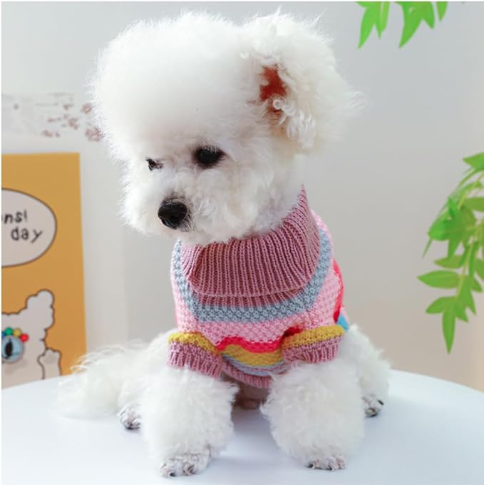 Rainbow Puppy Sweater for Small Dog Pullover Knitted Dog Sweatshirt Cable Cat Knitwear Warm Pet Clothes for Kitten Chihuahua Yorkie Toy Poodle (Rainbow, Small)