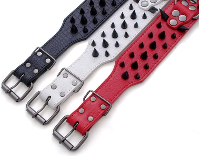 Serijoars Spiked Studded Dog Collar, PU Leather Dog Collar, Adjustable Pet Collars for Medium or Large Breed Pet (L, Pink3)
