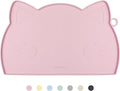 Coomazy Cat Food & Water Mat, Thicker Non-Slip Silicone Mat with Raised Edge (Pink, Medium)