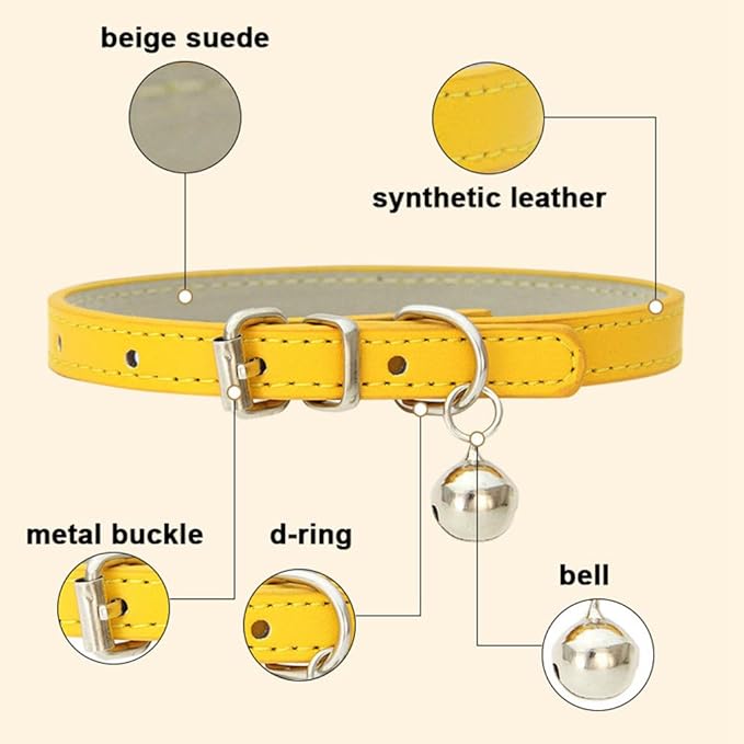 Pink XXS Cat Collar with Bell, Soft Pu Leather Puppy Collars Adjustable Buckle for XS Extra Small Medium Tiny Female Girl Pets Dogs Kitten Teacup Yorkie XX-Small
