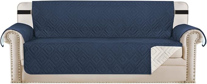 H.VERSAILTEX Reversible Sofa Slipcover Furniture Protector Water Resistant 2" Elastic Straps Sofa Cover Couch Covers Pets Kids Fit Sitting Width Up to 78" (Oversized Sofa: 86" x 132", Navy/Beige)