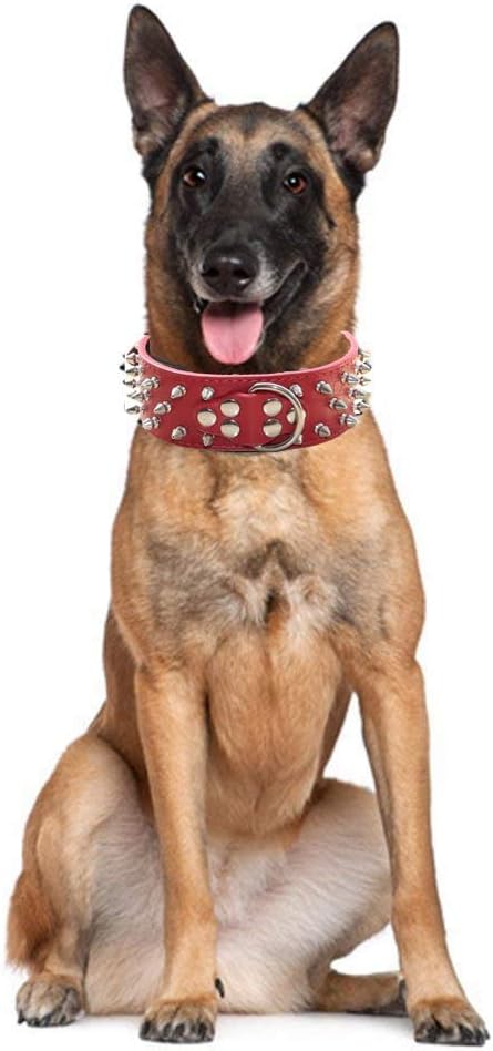 Serijoars Spiked Studded Dog Collar, PU Leather Dog Collar, Adjustable Pet Collars for Medium or Large Breed Pet (S, Leopard1)