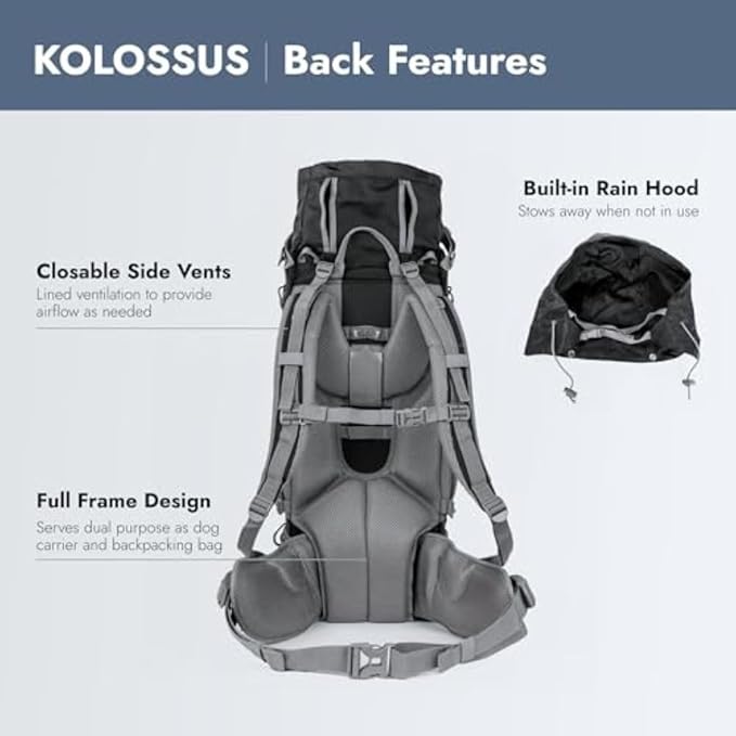 K9 Sport Sack Kolossus - X-Large, Black - The Big Dog Backpack - Ideal for Dogs 23-25” Long - Fully Adjustable Pet Carrier - Doubles as a Professional-Grade 60L Hiking Pack