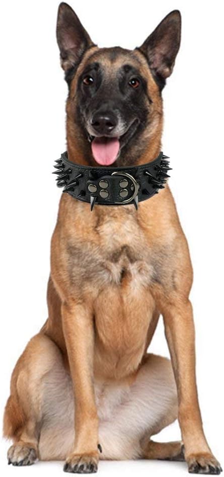 Serijoars Spiked Studded Dog Collar, PU Leather Dog Collar, Adjustable Pet Collars for Medium or Large Breed Pet (M, Leopard3)