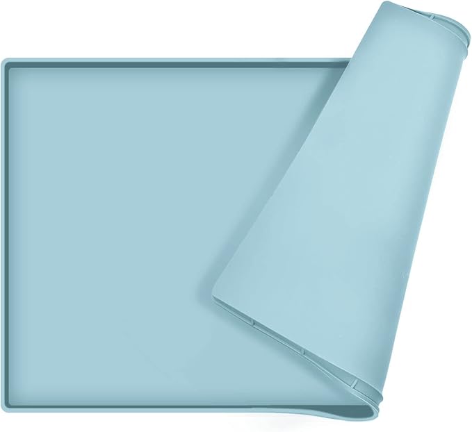 Dog Food Mat,Silicone Waterproof Food Tray,Non Slip Pet Bowl Mats Placemat,0.6" Raised Edge,Suitable for Most Small and Medium Sized Pets,18.5" x 11.5"
