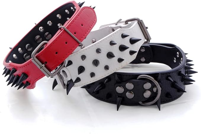 Serijoars Spiked Studded Dog Collar, PU Leather Dog Collar, Adjustable Pet Collars for Medium or Large Breed Pet (XL, Leopard3)