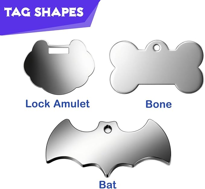 Stainless Steel Personalized Pet ID Tags, Art Design for Dog Tags, Cat Tags, Customized and Engraved on Both Sides of ID Tag, Bone in Black, Silver, Blue, Gold, Rose Gold and Rainbow Color