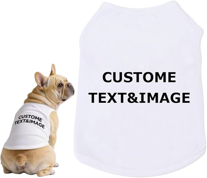 Custom Dog Shirt,Personalized Pet Apparel with Name Text Photo Image,Lightweight Breathable Puppy Kitten Cotton Vest for Small Medium Large Dogs Cats,Puppy Gift (White, 4X-Large)