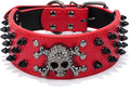 Serijoars Spiked Studded Dog Collar, PU Leather Dog Collar, Adjustable Pet Collars for Medium or Large Breed Pet (L, Red2)