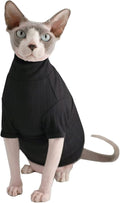Sphynx Hairless Cats Shirt Cotton Cat Turtleneck Sweater Pullover Kitten T-Shirts with Sleeves Cat Pajamas Jumpsuit for Sphynx Cornish Rex, Devon Rex, Peterbald (XX-Large (Pack of 1), Black)