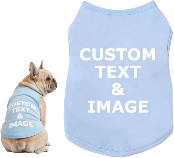 Custom Dog Shirt,Personalized Pet Apparel with Name Text Photo Image,Lightweight Breathable Puppy Kitten Cotton Vest for Small Medium Large Dogs Cats,Puppy Gift (Blue, X-Small)